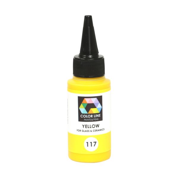 Peinture Color Line 117.  Jaune. Flacon de 62gr. Verre ou porcelaine