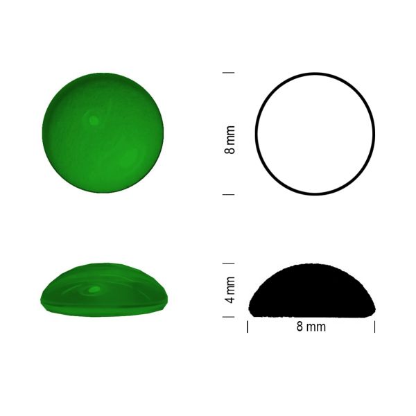 Cabochon rond 8mm. Vert émeraude.