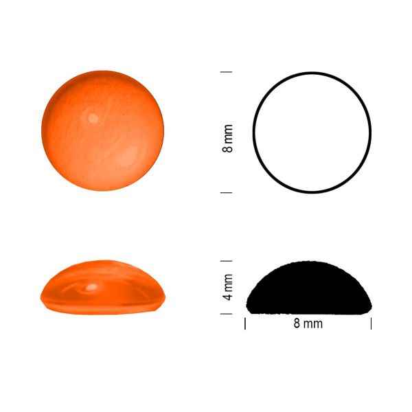 Cabochon rond 8mm. Orange.