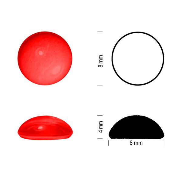 Cabochon rond 8mm. Rouge clair.