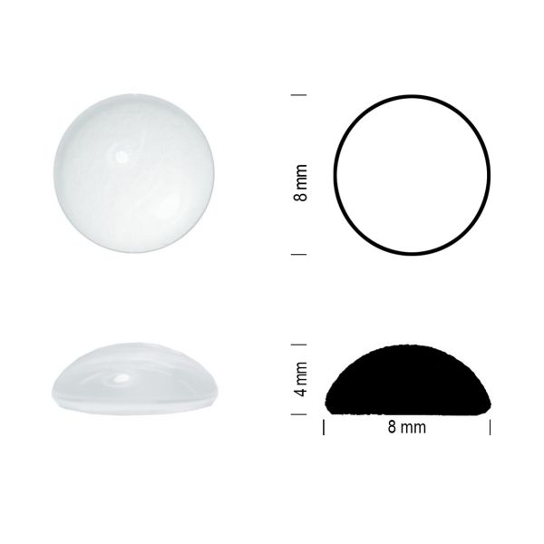 Cabochon rond 8mm. Blanc opal.
