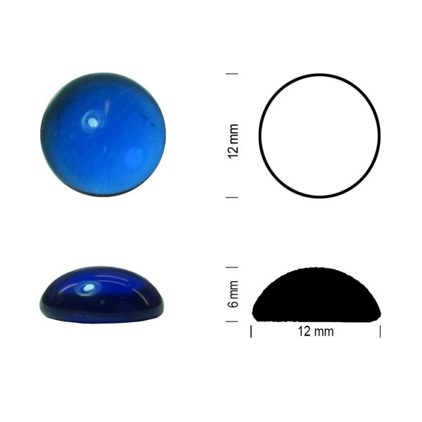 Cabochon rond 12mm. Bleu cobalt.