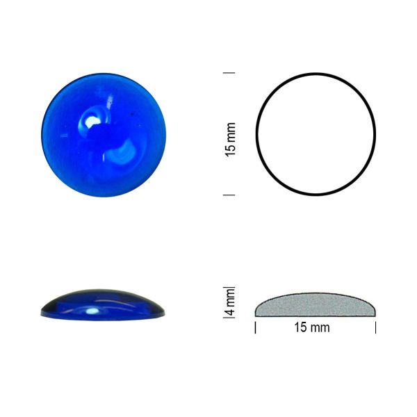 Cabochon rond 15mm. Bleu cobalt. Fond plat