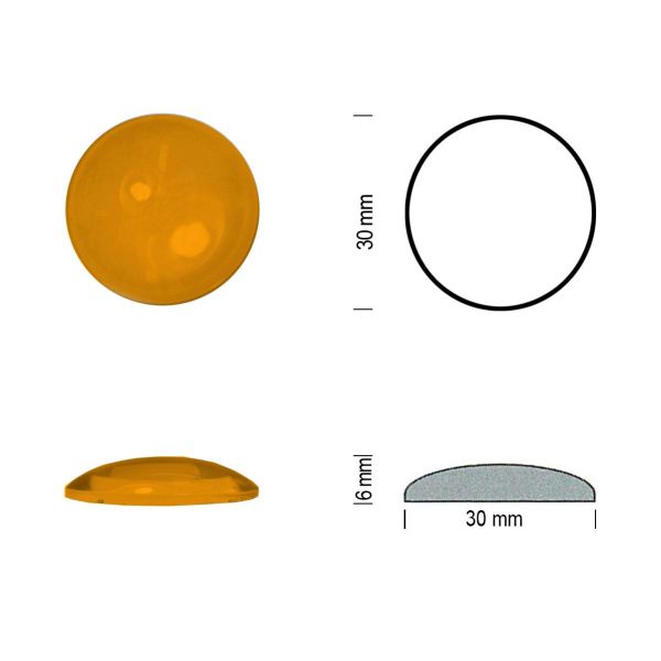 Cabochon rond 30mm ambre moyen fond plat