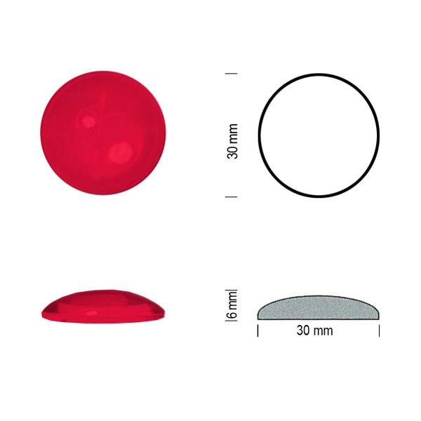 Cabochon rond 30mm rouge fond plat