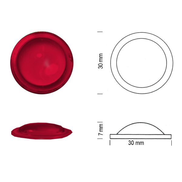 Cabochon hublot 30mm rouge
