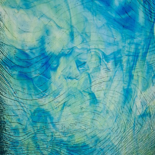 Wanda Stained Glass 142 Baroque Ondulation Bleu-Vert translucide