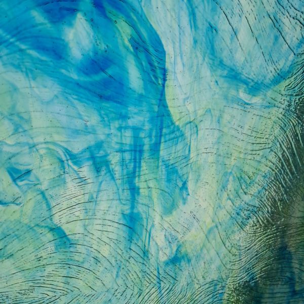 Wanda Stained Glass 142 Baroque Ondulation Bleu-Vert translucide
